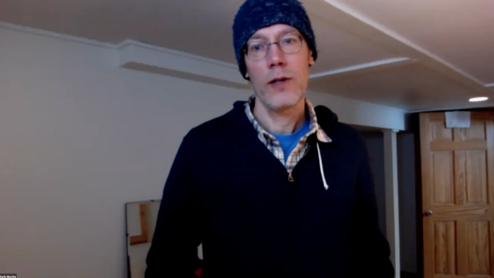 Zoom screenshot of Mark Moritz in his basement.